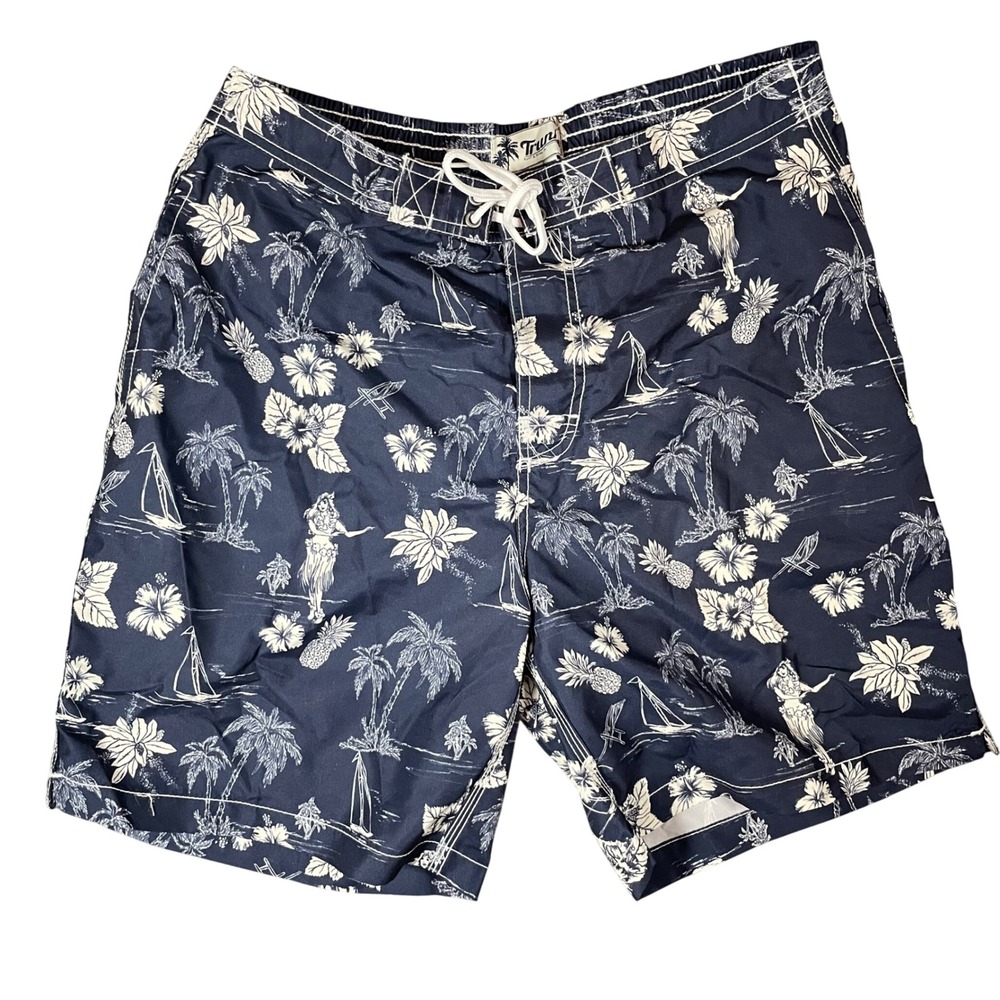 Trunks Surf & Swim Co Mens Swim Trunk L Lined Hawaiian Tropical Hula Girl NWOT